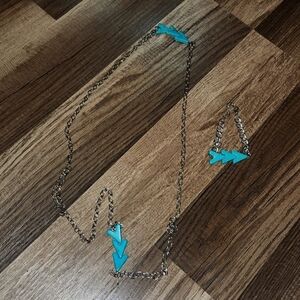 Arrow Follow Your Arrow Long Silver / Aqua  Statement Piece & Matching Bracelet